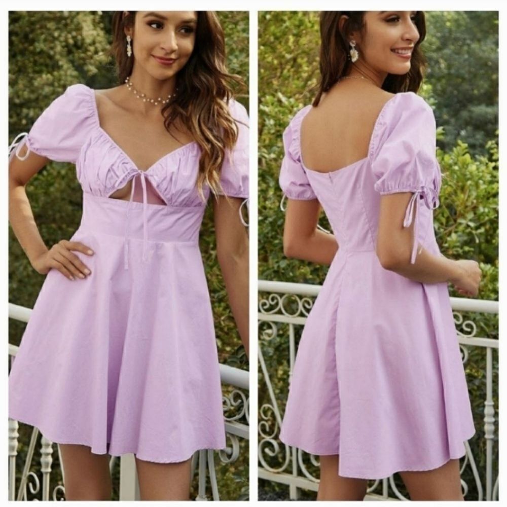 Missguided Satin Cut Out Summer Milkmaid Peasant Mini Dress in Lilac Size 4